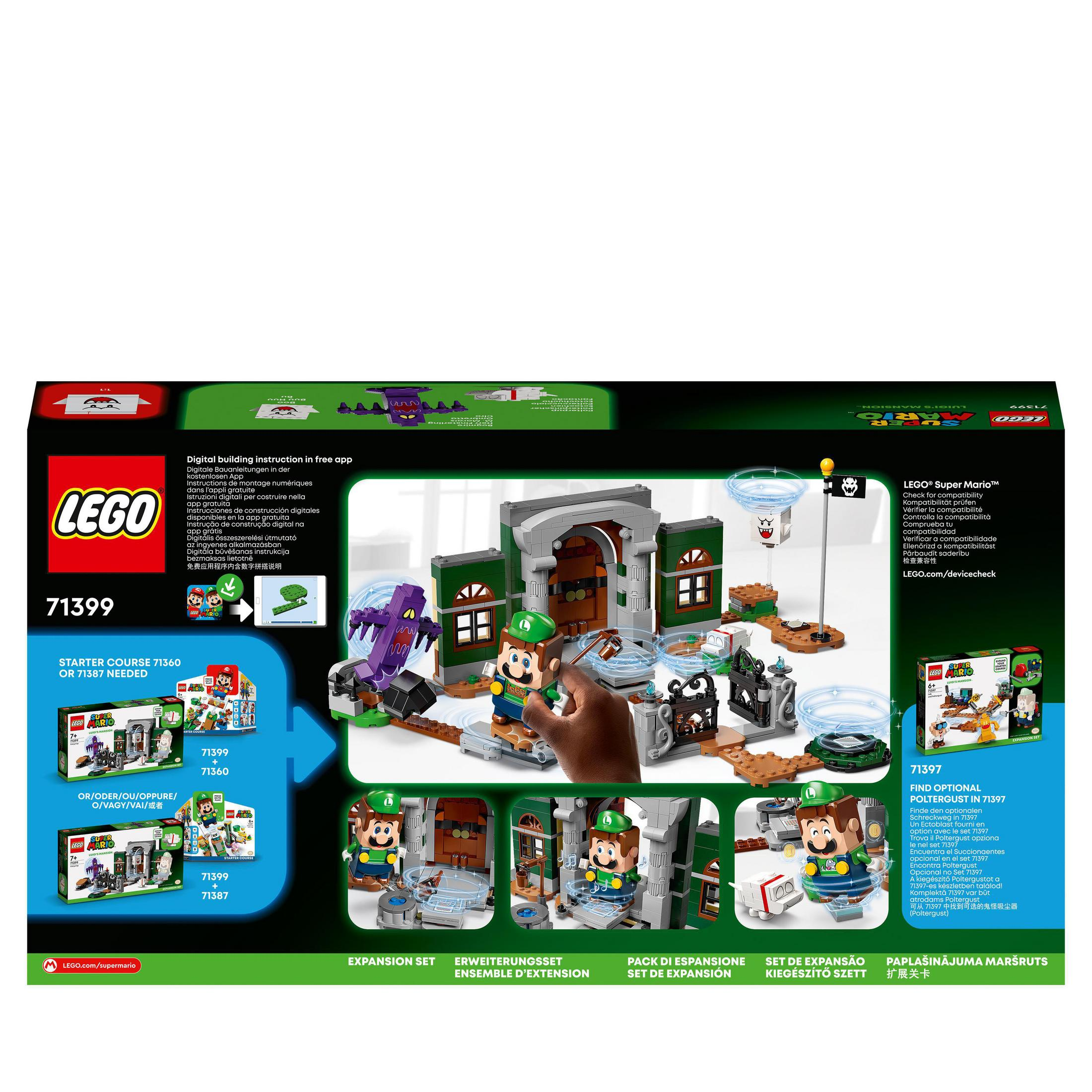 LEGO-Box. Die Box zeigt ein LEGO-Set mit einer grünen Struktur und Figuren, mit Begleittext.