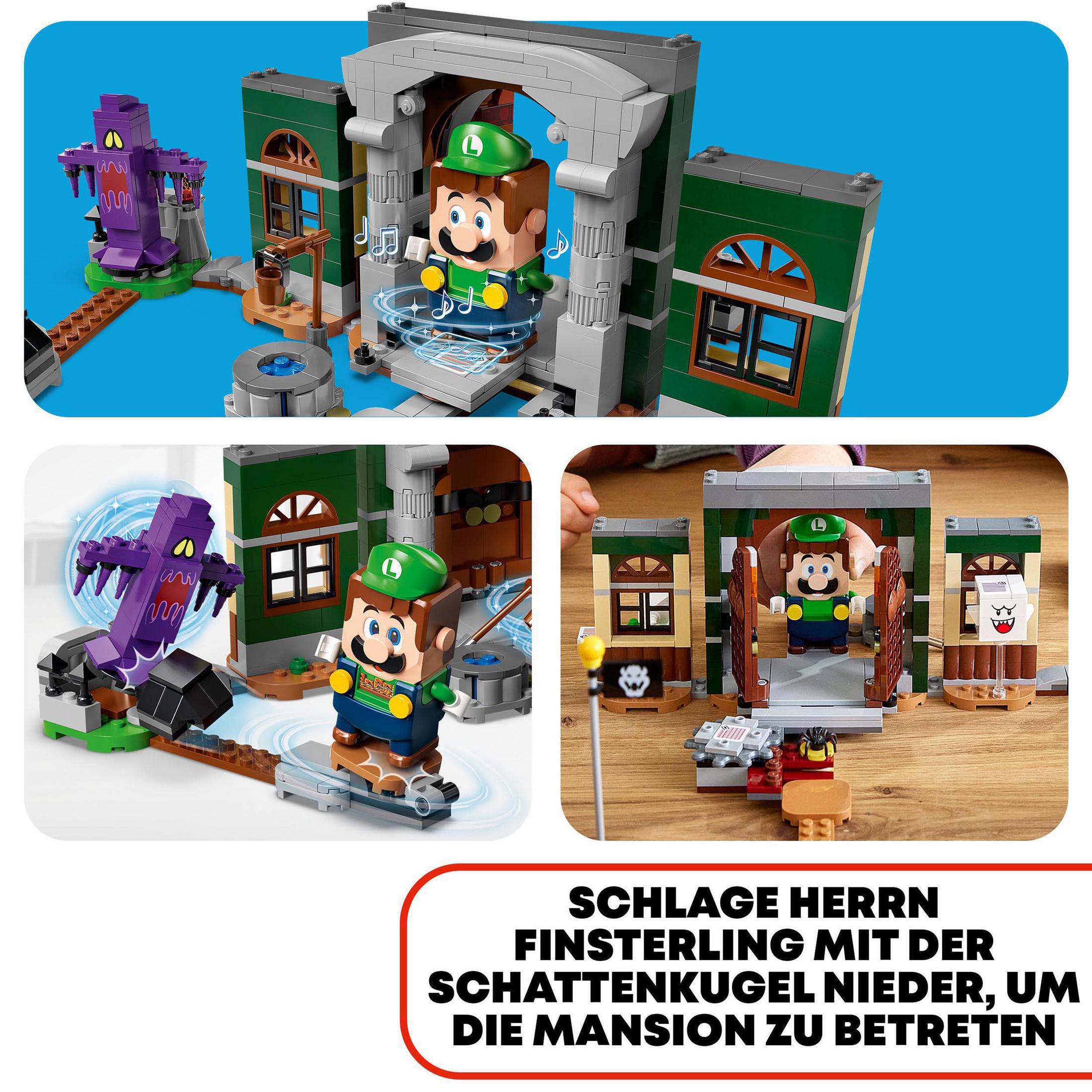 LEGO Luigi Set: Luigi Figur, ein Spukhaus und verschiedene Spielszenarien werden gezeigt.