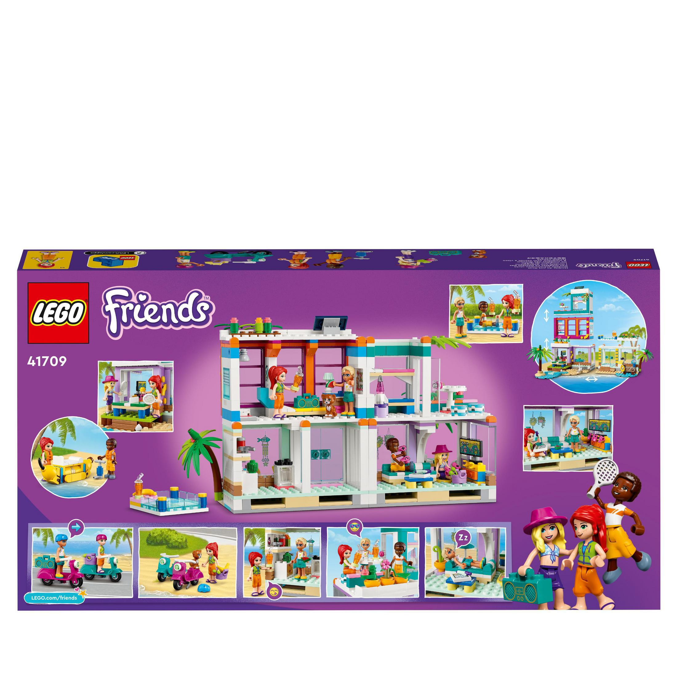 Achterkant van de Lego Friends setdoos toont de inhoud van de set.