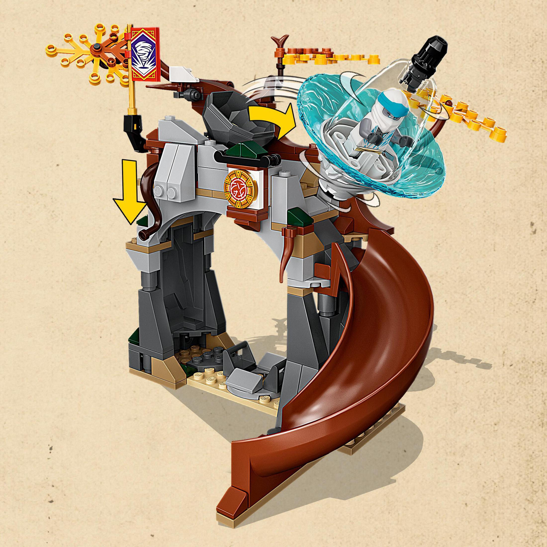 Lego Ninjago set with a brown slide and a figure in a transparent sphere.