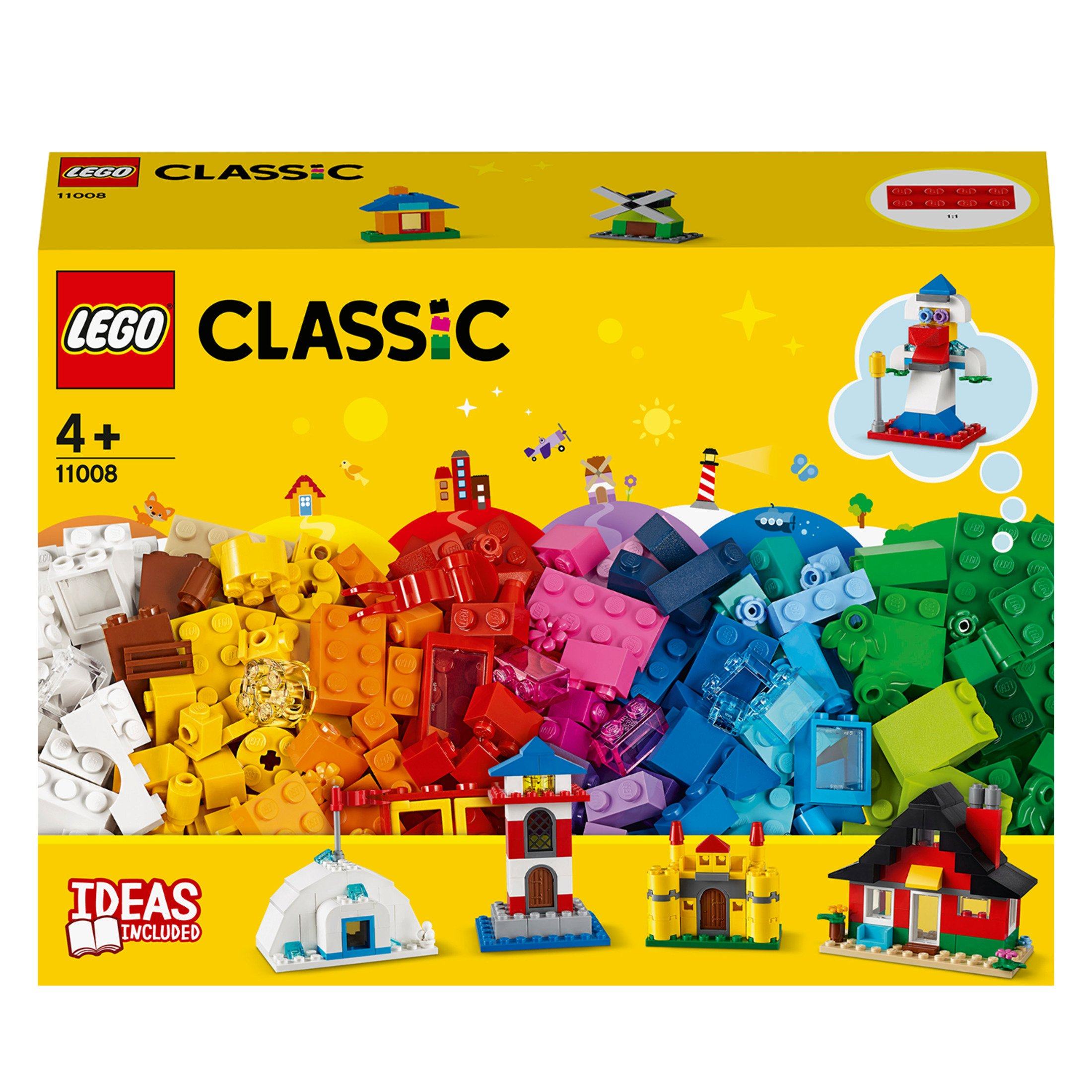Ein LEGO Classic Set-Box mit Baubeispielen und einer farbenfrohen Auswahl an LEGO-Steinen.