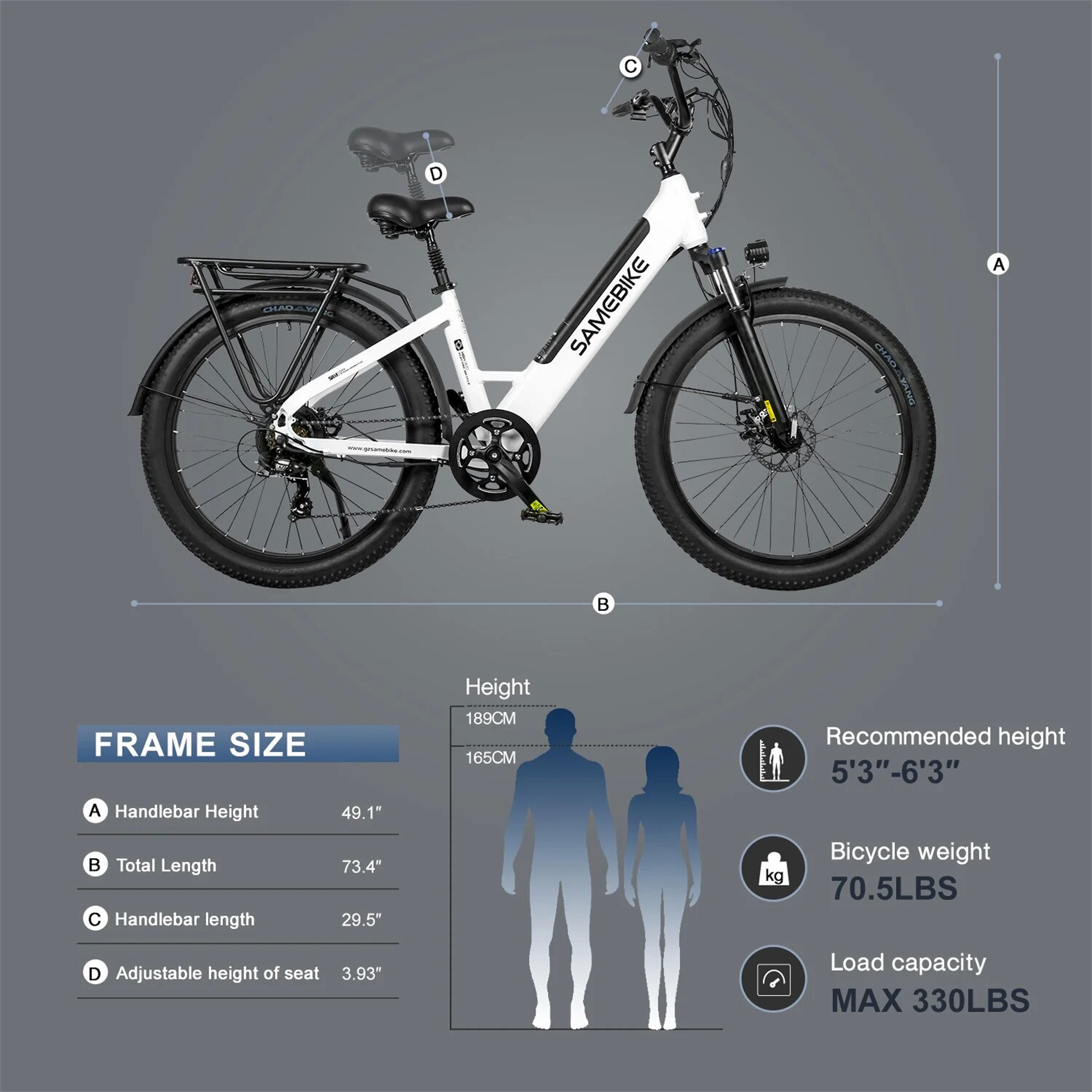 Mountainbike (Laufradgröße: SAMEBIKE Weiß) E-BIKE Zoll, Unisex-Rad, 27,5