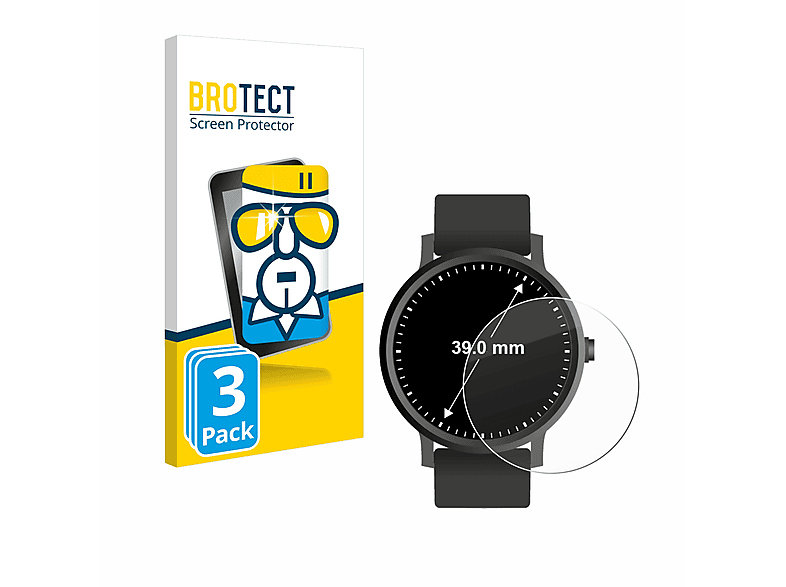 BROTECT Universal 9H klares Armbanduhren (Kreisrund, 3x 39 Schutzglas(für mm)) ø: