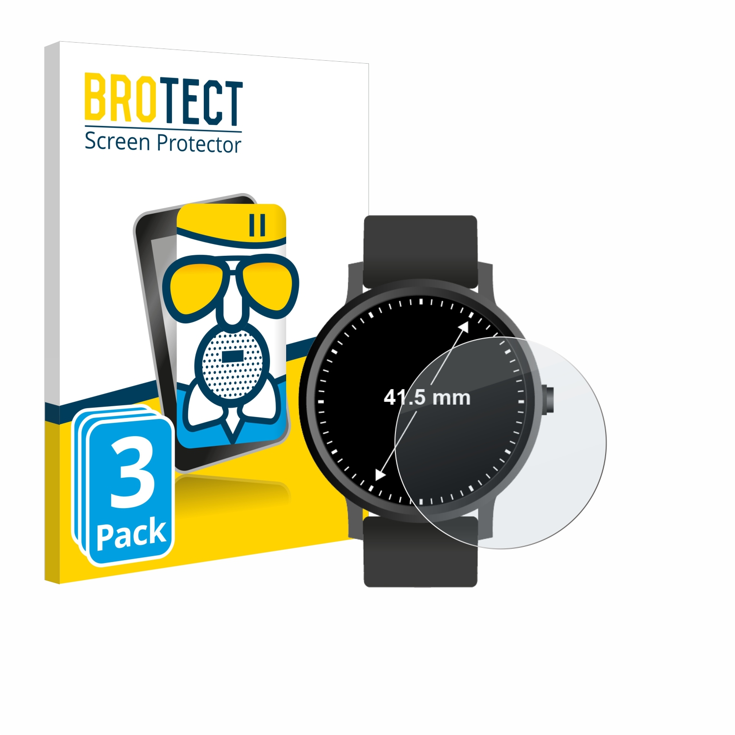 BROTECT 3x Airglass (Kreisrund, 41.5 Universal mm)) ø: Armbanduhren Schutzfolie(für matte