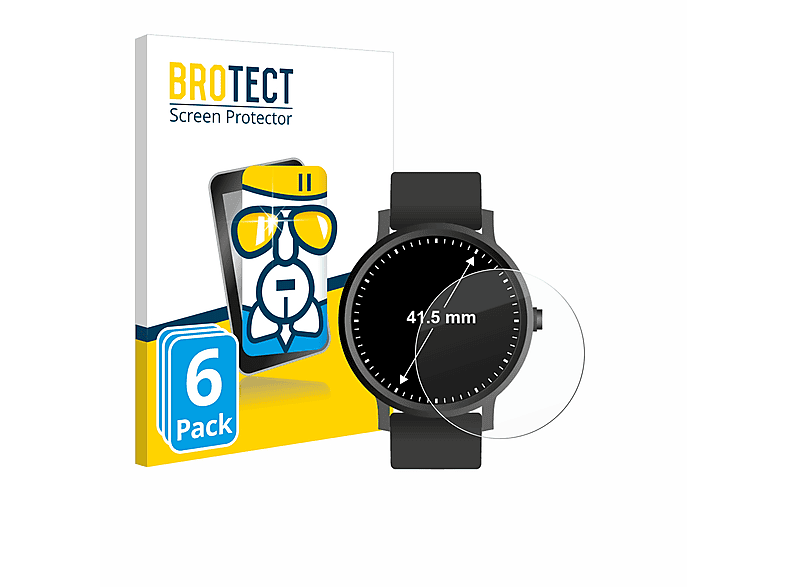 BROTECT 6x Airglass klare Schutzfolie(für Universal Armbanduhren (Kreisrund, ø: 41.5 mm)) | Smartwatch Schutzfolien & Gläser