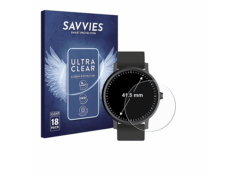 SAVVIES 18x klare Schutzfolie(für Universal Armbanduhren (Kreisrund, ø: 41.5 mm))