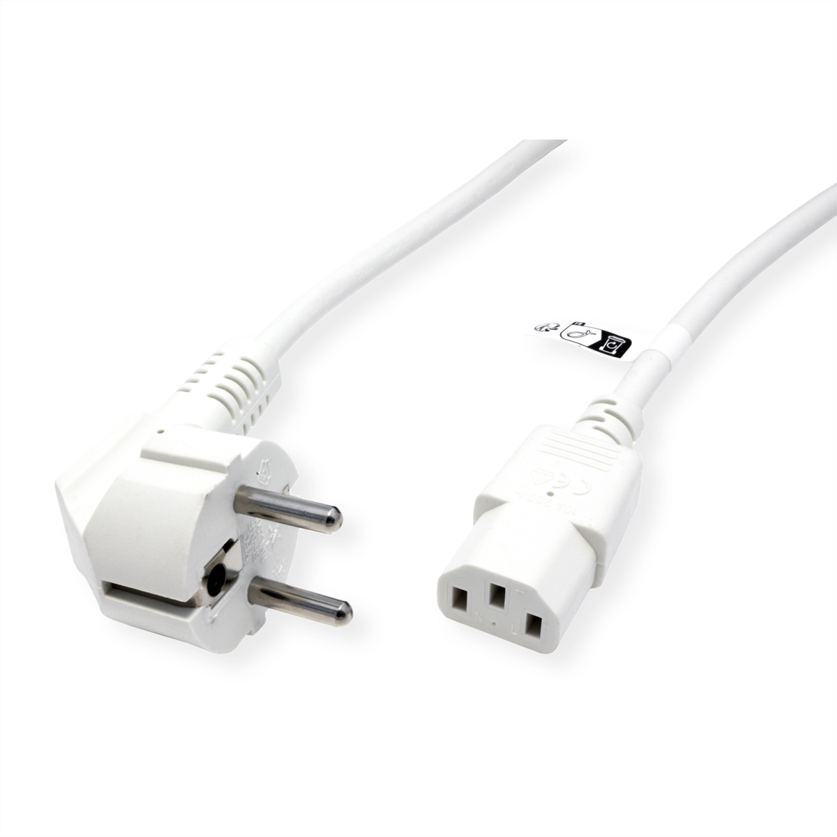 Witte voedingskabel met stekker en IEC-connector.