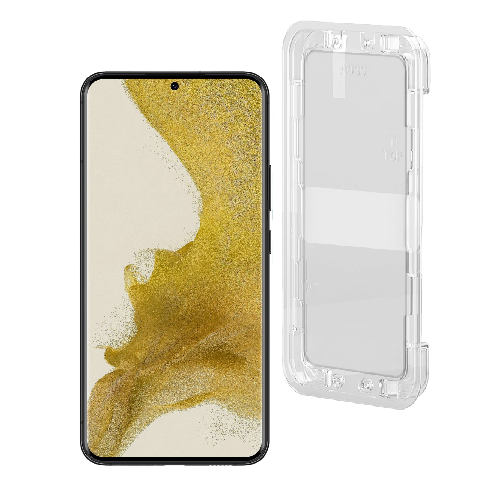 Smartphone mit Displayschutz und Rahmen.
