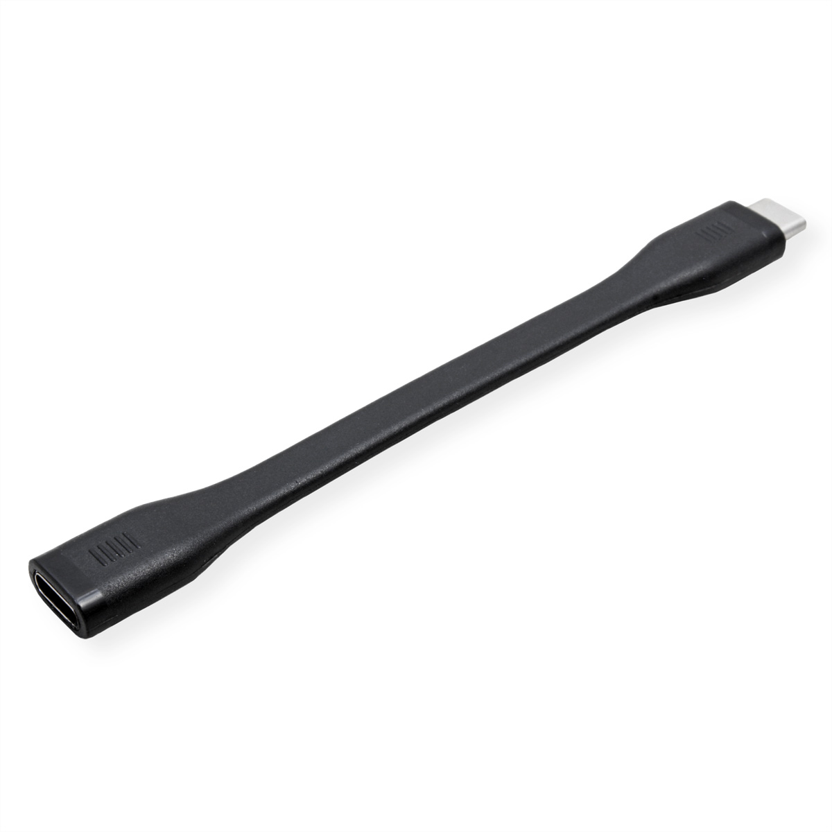Zwarte USB-C naar USB-C kabel. Witte achtergrond.