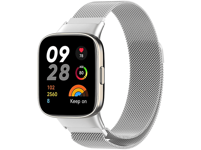 WIGENTO Metall Design Band mit Magnetverschluss, Ersatzarmband, Xiaomi, Redmi Watch 3, Silber