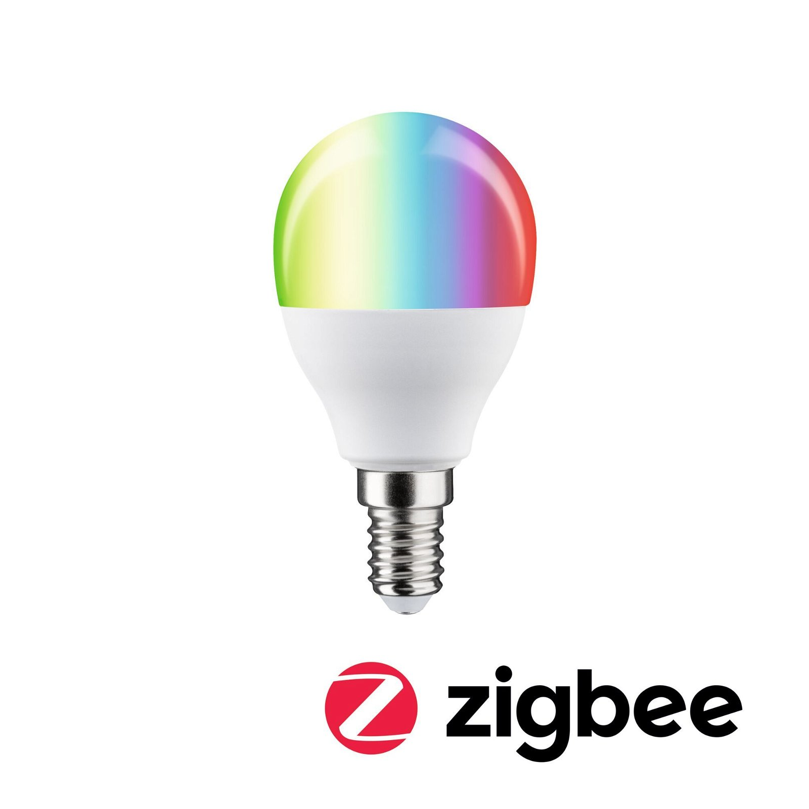 Einzelne LED-Glühbirne mit Regenbogenlicht.