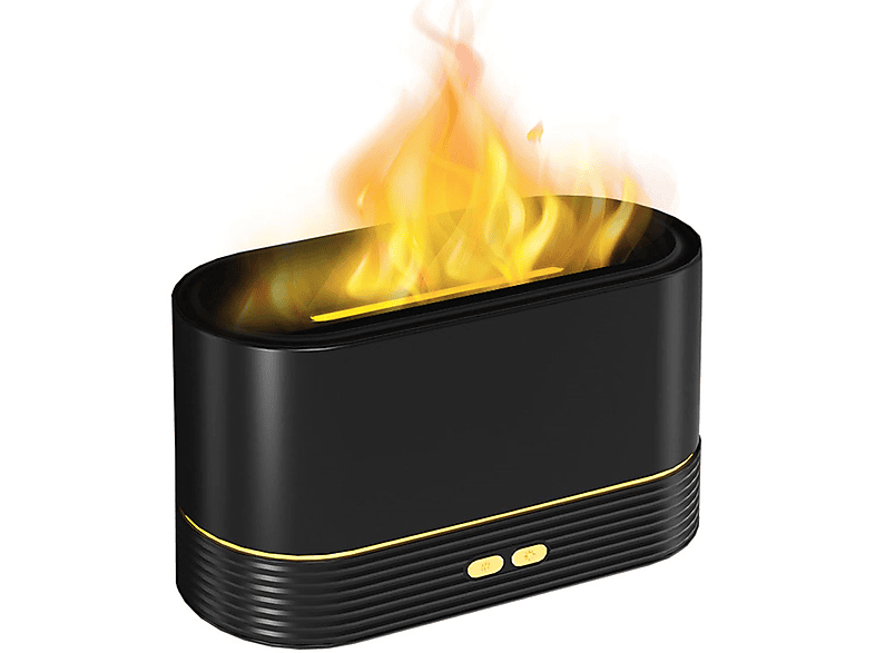 LACAMAX Schwarzer Aroma-Luftbefeuchter - Simulierte Flamme, 2-stufige Regulierung, 7-Farben-Licht Luftbefeuchter Schwarz (4,5 Watt, Raumgröße: 60 m²)
