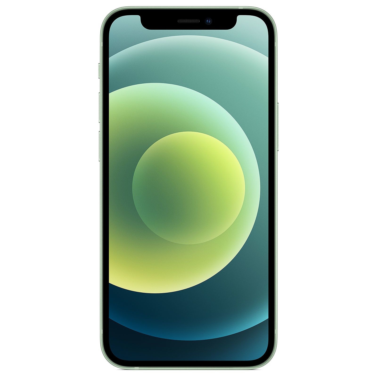 Un iPhone verde menta con uno schermo che mostra la sua interfaccia. Lo sfondo è bianco.