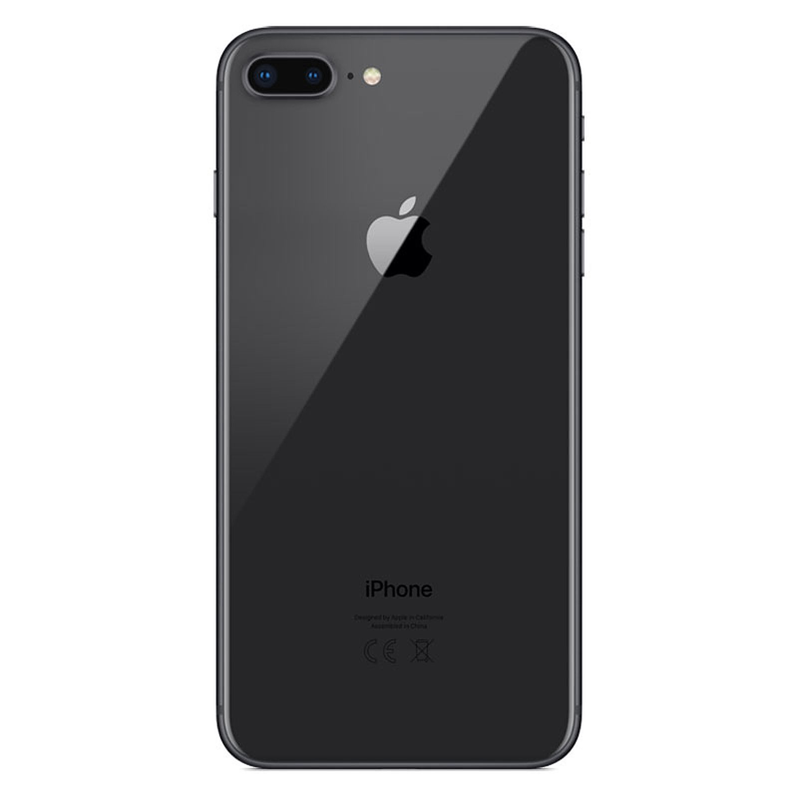 Tył czarnego iPhone'a 8 Plus z logo Apple i etykietą iPhone.