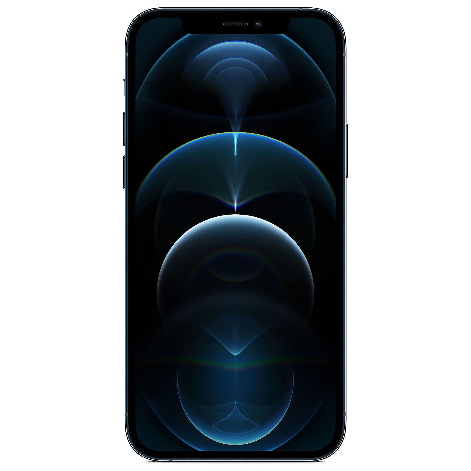 Smartphone-Bildschirm mit blauem Design. Das Telefon ist blau und schwarz. Weißer Hintergrund.