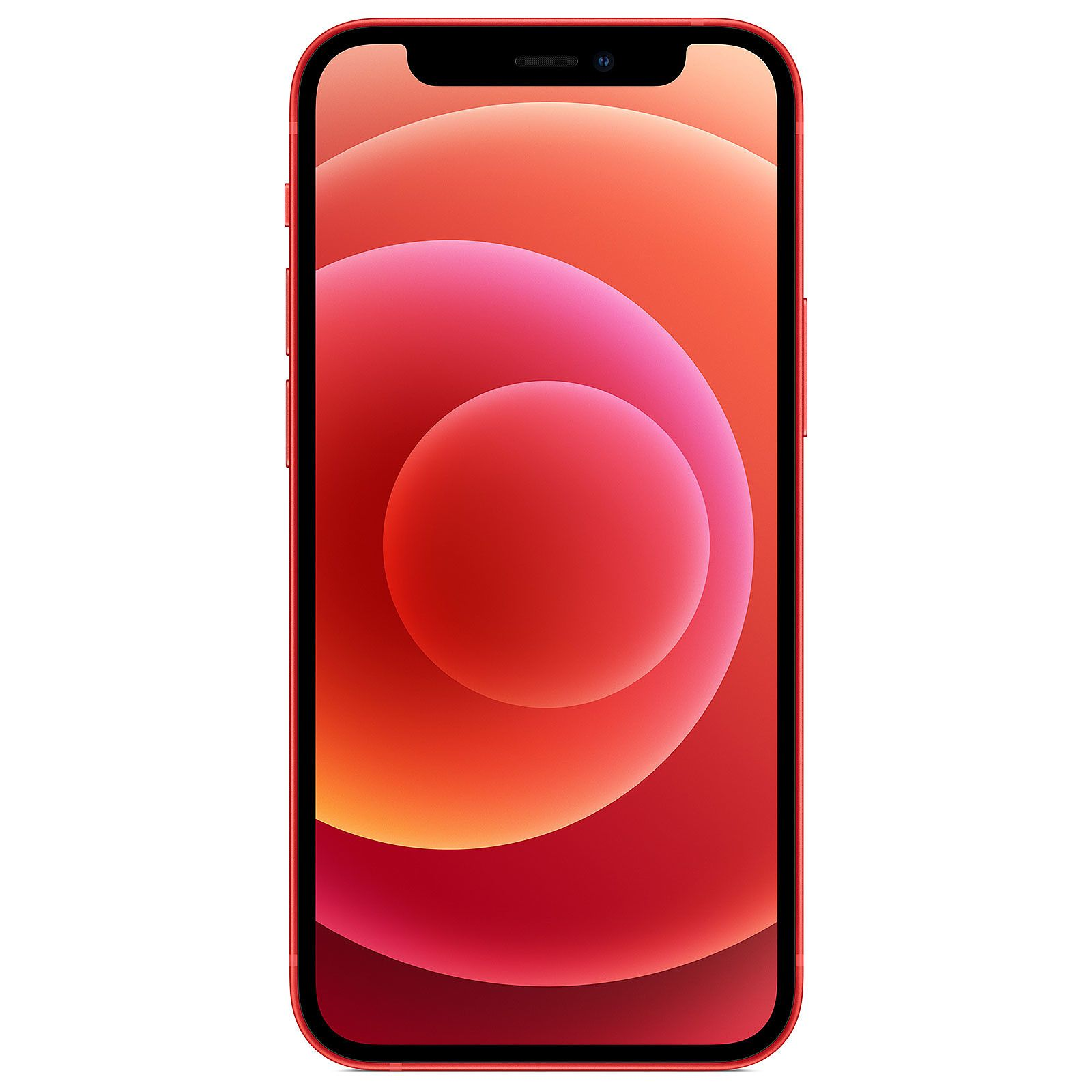 Uno smartphone rosso, con scocca rossa e schermo nero. La fotocamera del telefono è visibile.
