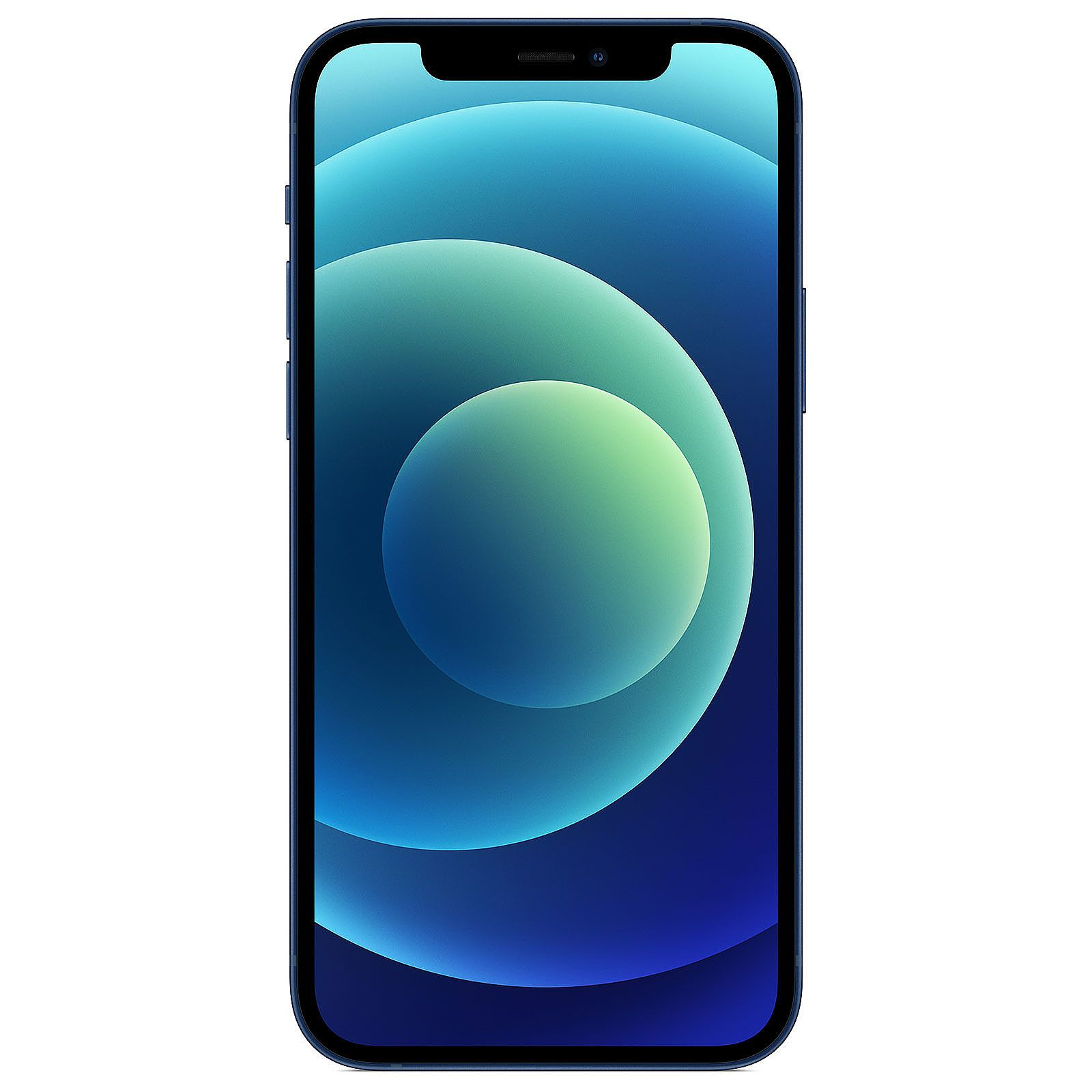 Blaues iPhone mit Vollbildanzeige eines blau-grünen Farbverlaufs.