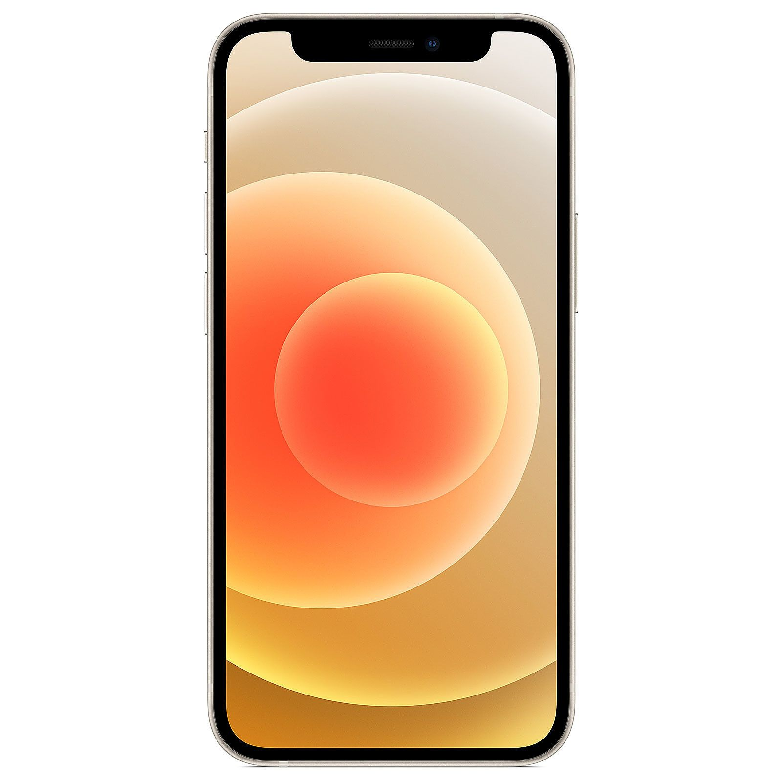 Uno smartphone con uno sfondo colorato sul suo schermo. La cornice è argentata.