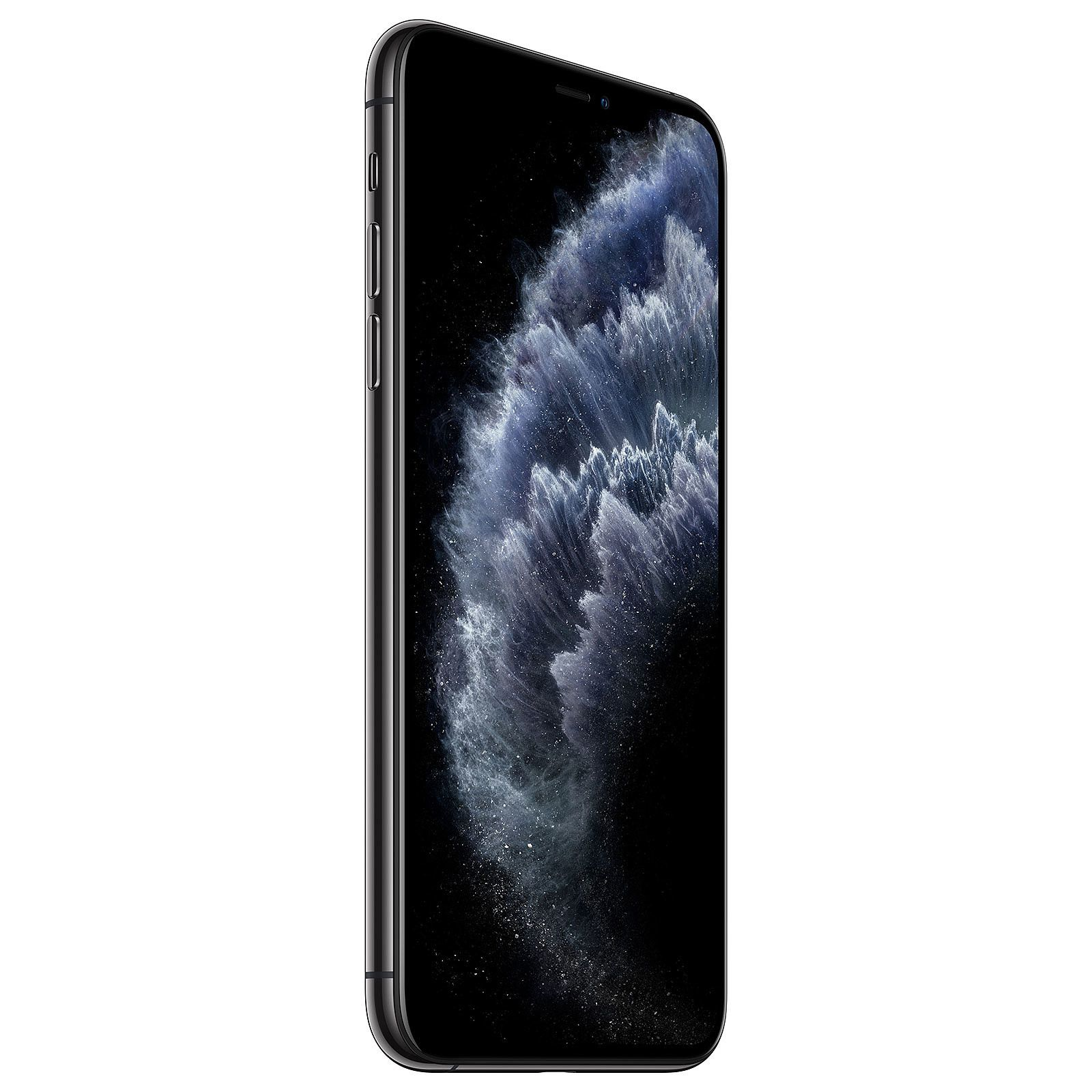 Ein schwarzes Smartphone mit großem Bildschirm, von der Seite gezeigt, mit dunklem, verschwommenem Hintergrund.