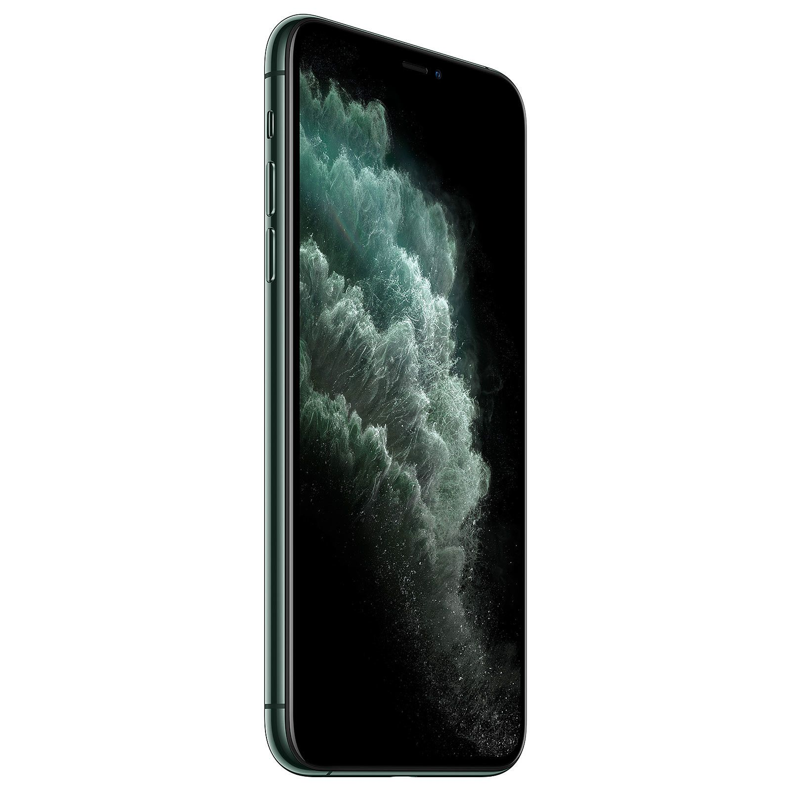 Telefono verde con immagine di nuvole sullo schermo, su sfondo bianco.