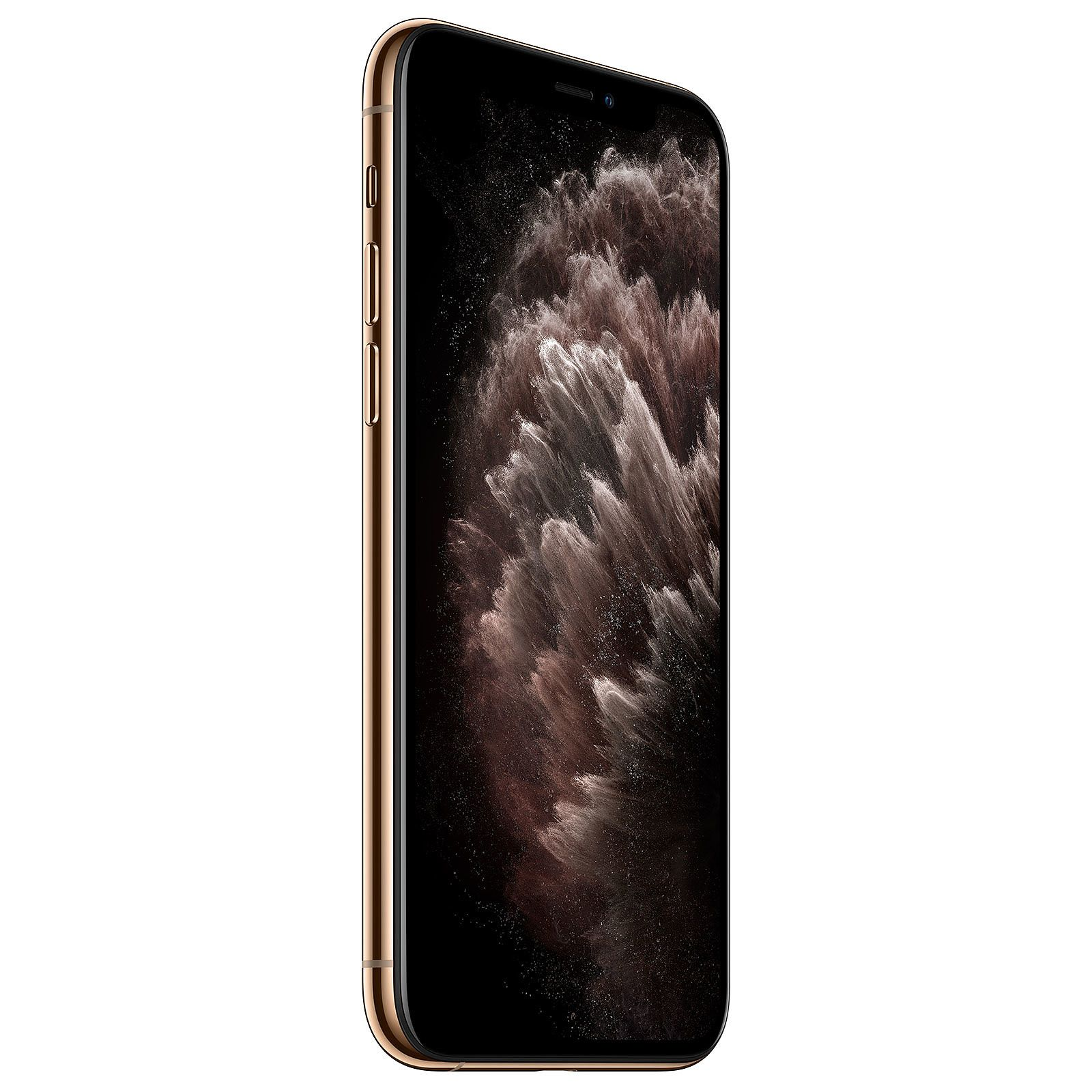 Ein goldfarbenes Smartphone von der Seite gesehen, das den Bildschirm anzeigt.