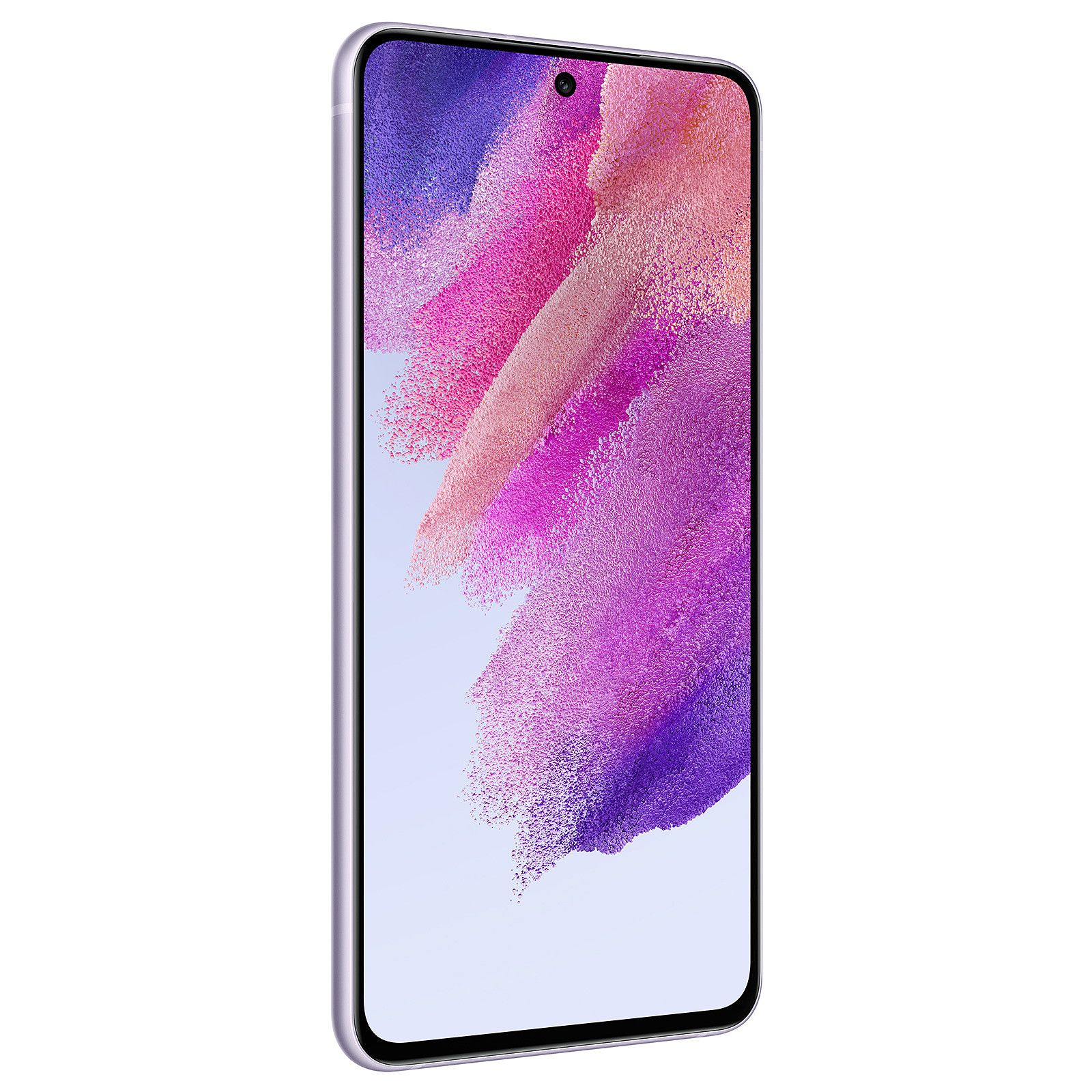 Fioletowy telefon Samsung z zakrzywionym ekranem, widok z boku.