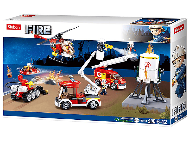SLUBAN Feuerwehrfahrzeuge Set (488 Teile) Klemmbausteine | Baukästen und Konstruktionsspielzeug