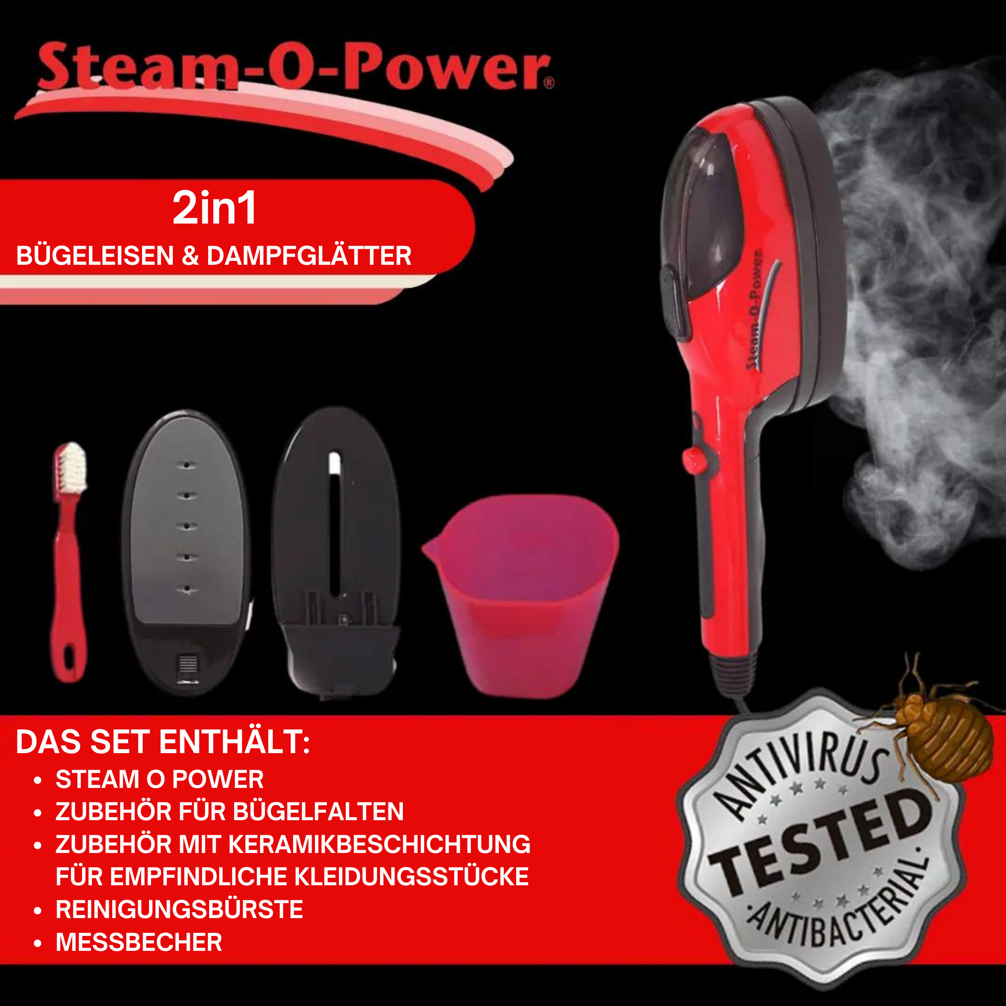 INDUSTEX 2 Steam-O-Power (770 Watt, Dampfglätter Aufsatz) - Dampfglätter keramikbeschichteter in 1