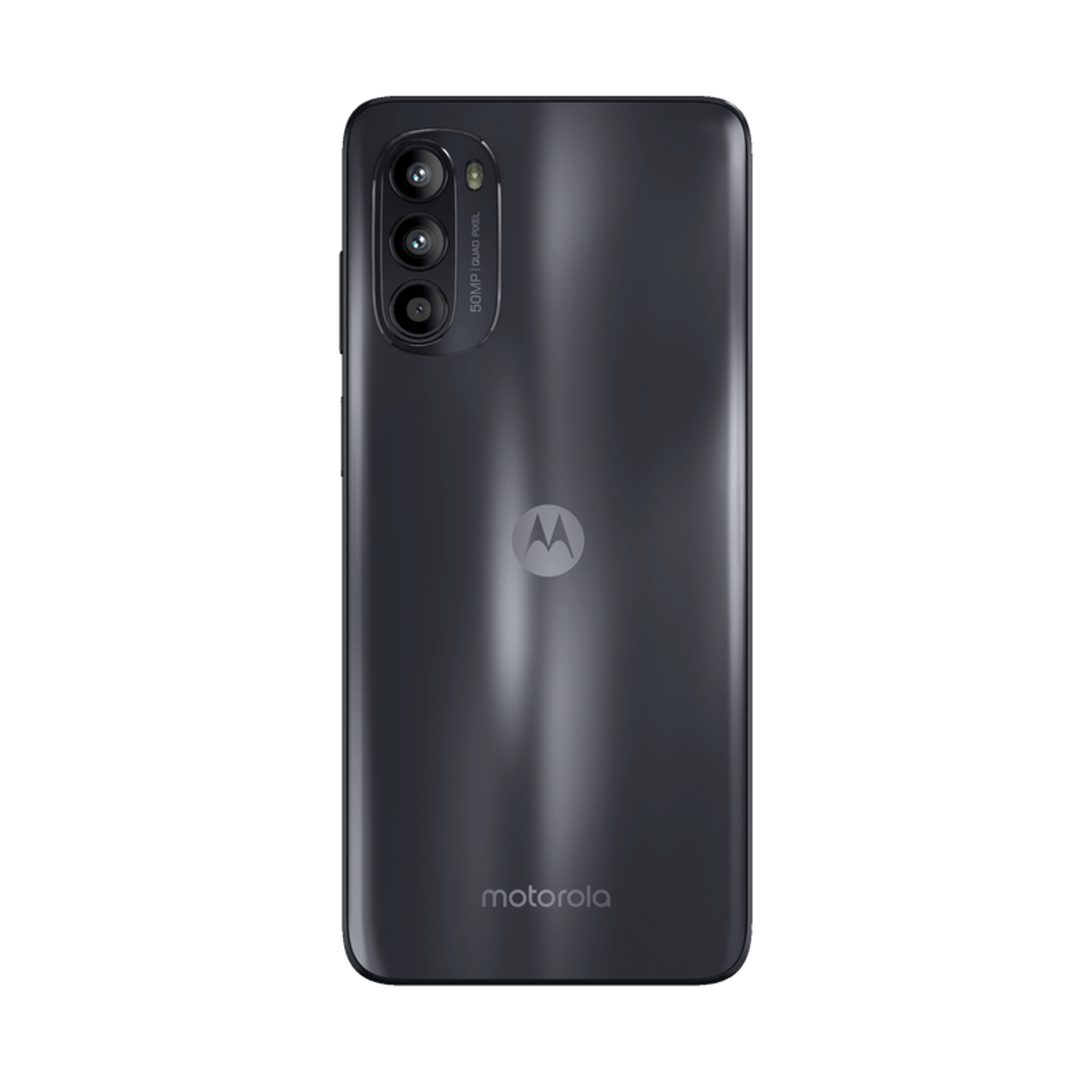 Schwarze Motorola-Telefonrückseite. Kameramodul oben, Logo in der Mitte.