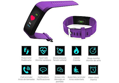 Pulsera de actividad - DAM ELECTRONICS ID115 con monitor cardíaco presión sanguínea y notificaciones para iOS Android, Morado