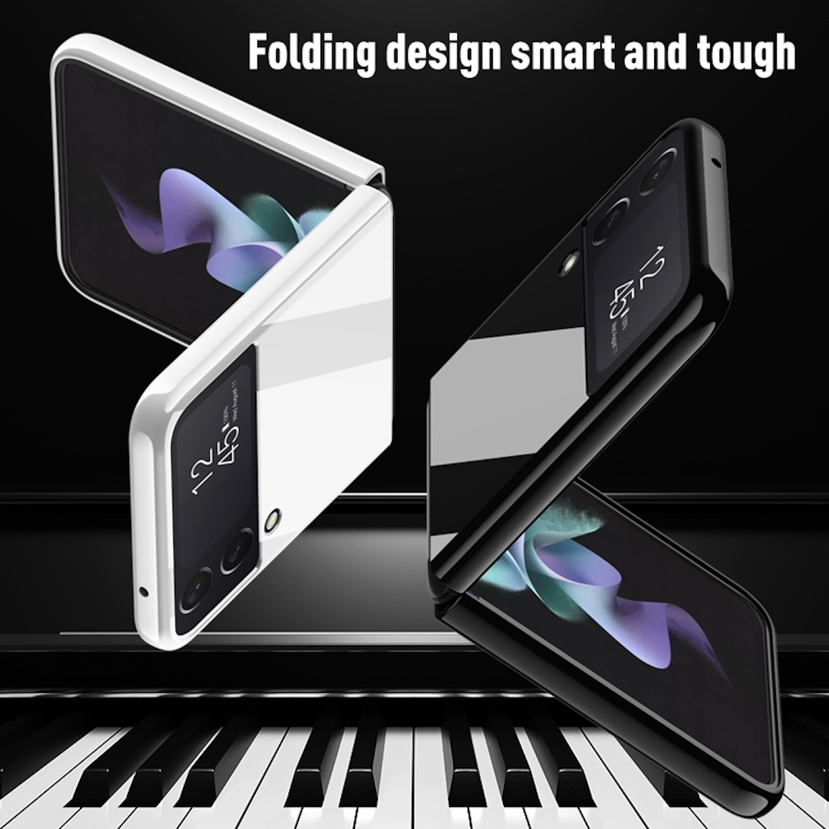 Kunststoff Paint Samsung, Galaxy Flip4 Piano Design 5G, Backcover, Hülle, Z Schwarz WIGENTO