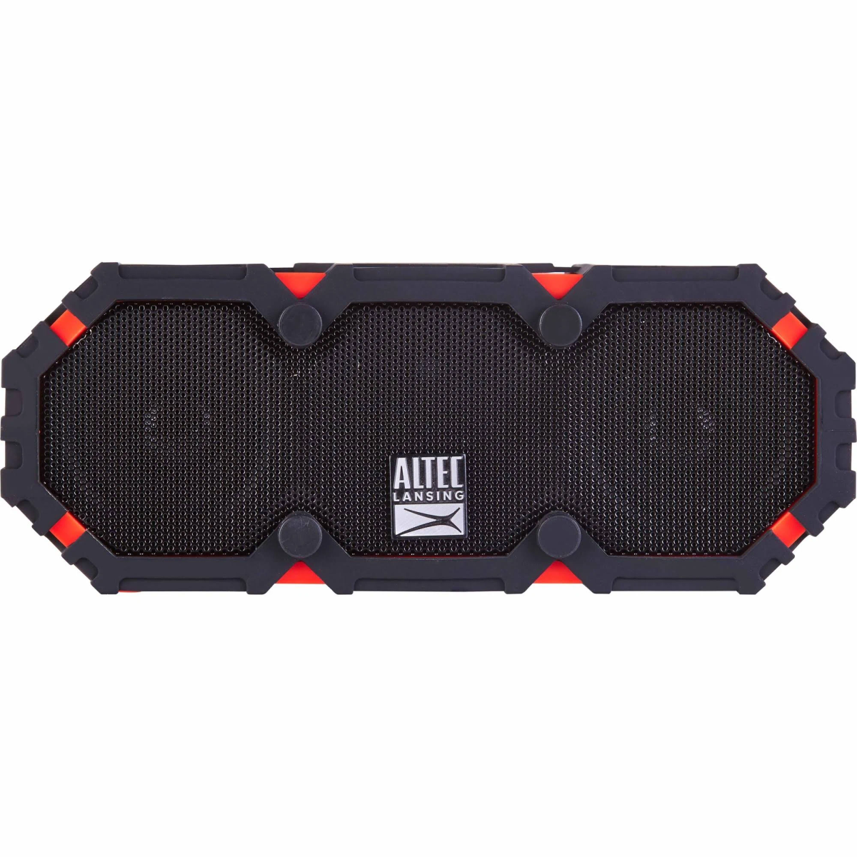 Czarny i czerwony głośnik z marką Altec Lansing.