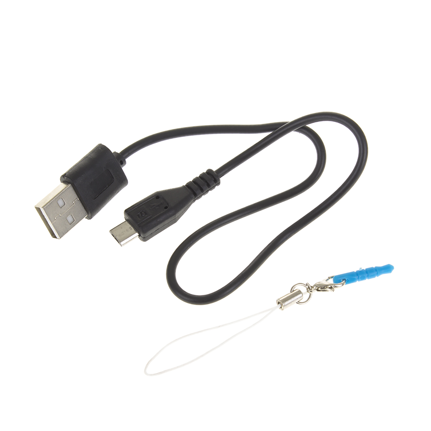 Ein USB-Kabel mit Micro-USB-Anschluss und einem Anhänger.
