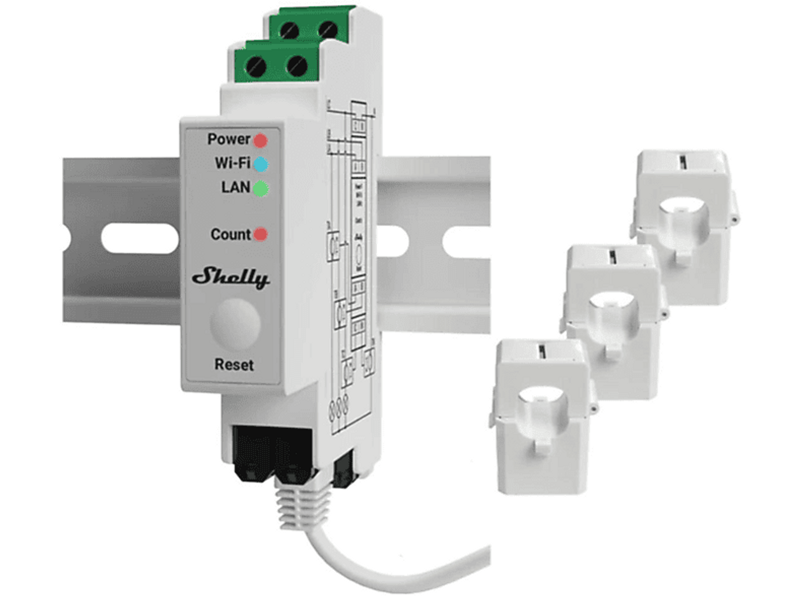 SHELLY Home Shelly Relais WLAN Messfunktion 120A 3x Klemmen Inkl. 3 3EM\' Meter Weiß Smart \'Pro Stromzähler