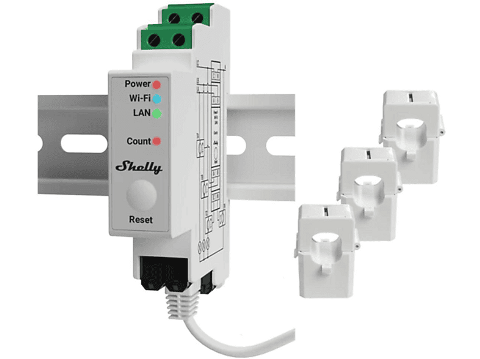 Relais WLAN Stromzähler 3 Home Weiß Smart Inkl. Messfunktion 3EM\' Klemmen 3x Meter SHELLY 120A \'Pro Shelly