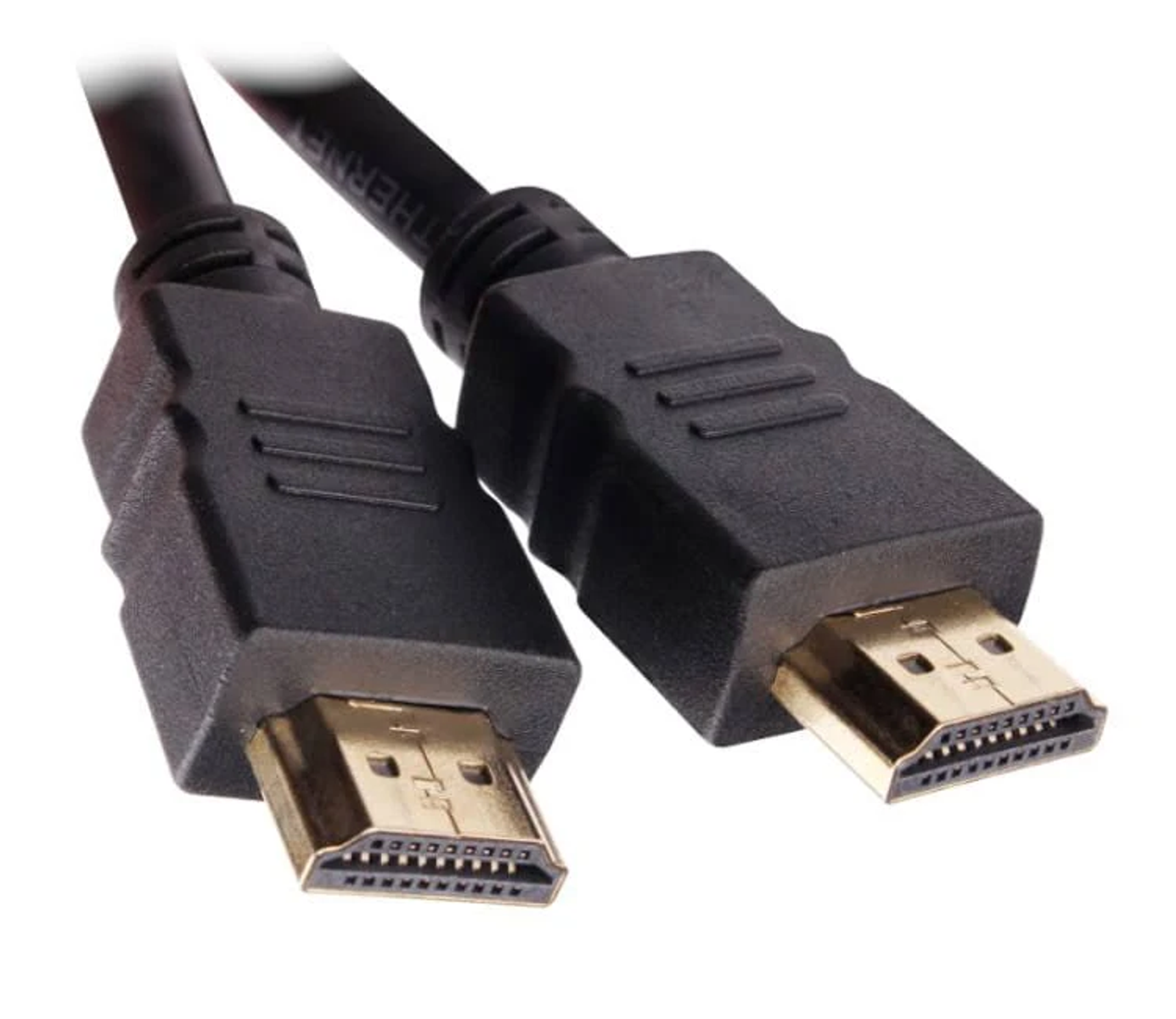 Cables HDMI negros con conectores dorados.