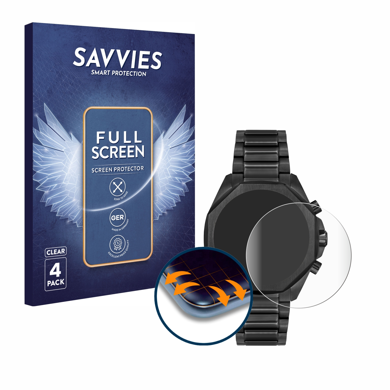 Curved 4x 58115482) 3D Full-Cover SAVVIES Chronograph Boss Hugo Schutzfolie(für Flex