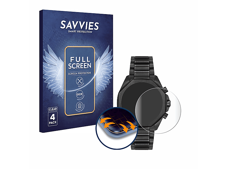 Curved 4x 58115482) 3D Full-Cover SAVVIES Chronograph Boss Hugo Schutzfolie(für Flex