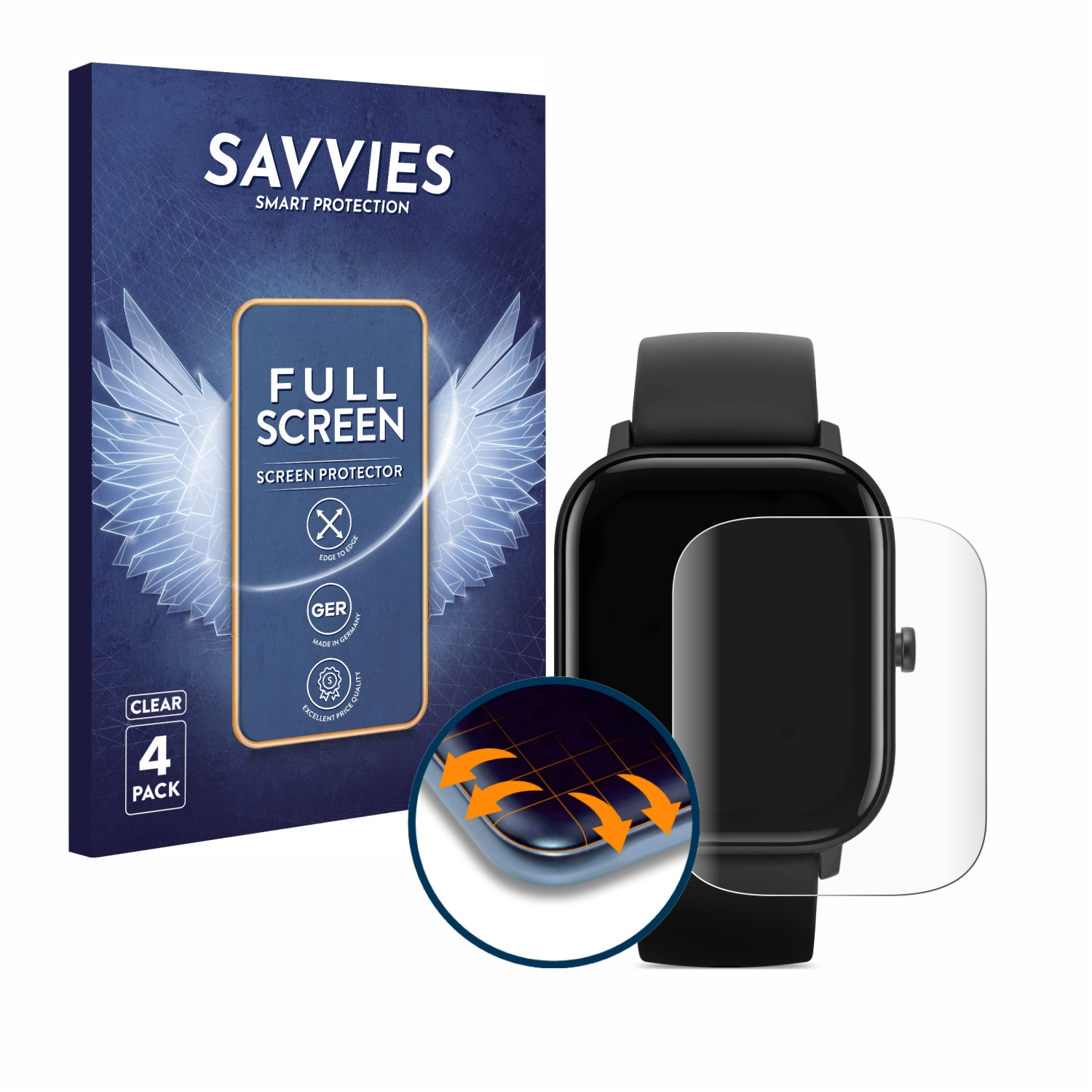 SAVVIES 4x Flex Full-Cover 3D Huami GTS) Schutzfolie(für Amazfit Curved