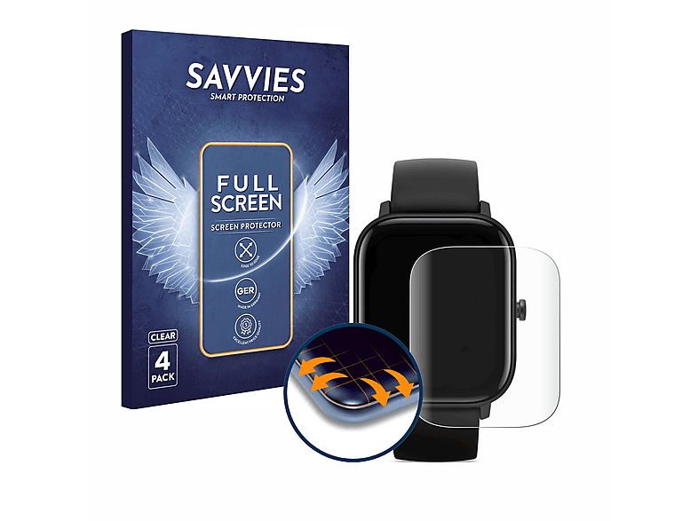 SAVVIES 4x Flex Full-Cover 3D Curved Schutzfolie(für Huami Amazfit GTS)