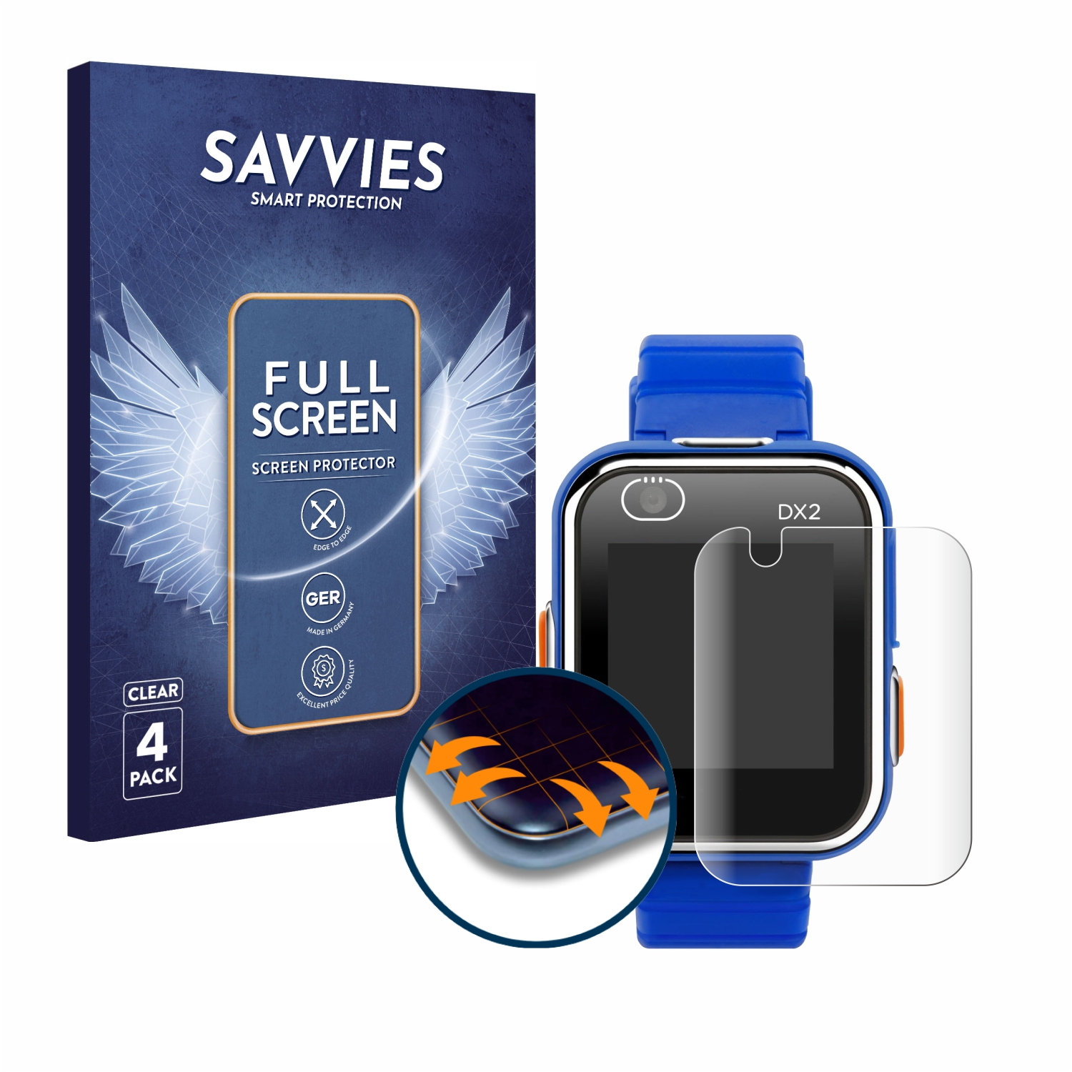 Full-Cover Watch Smart SAVVIES Curved DX2) 4x 3D Kidizoom Vtech Schutzfolie(für Flex