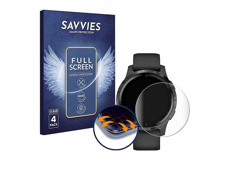 SAVVIES 4x Flex Full-Cover 3D Curved Schutzfolie (für Garmin vivoactive 4 (45 mm))