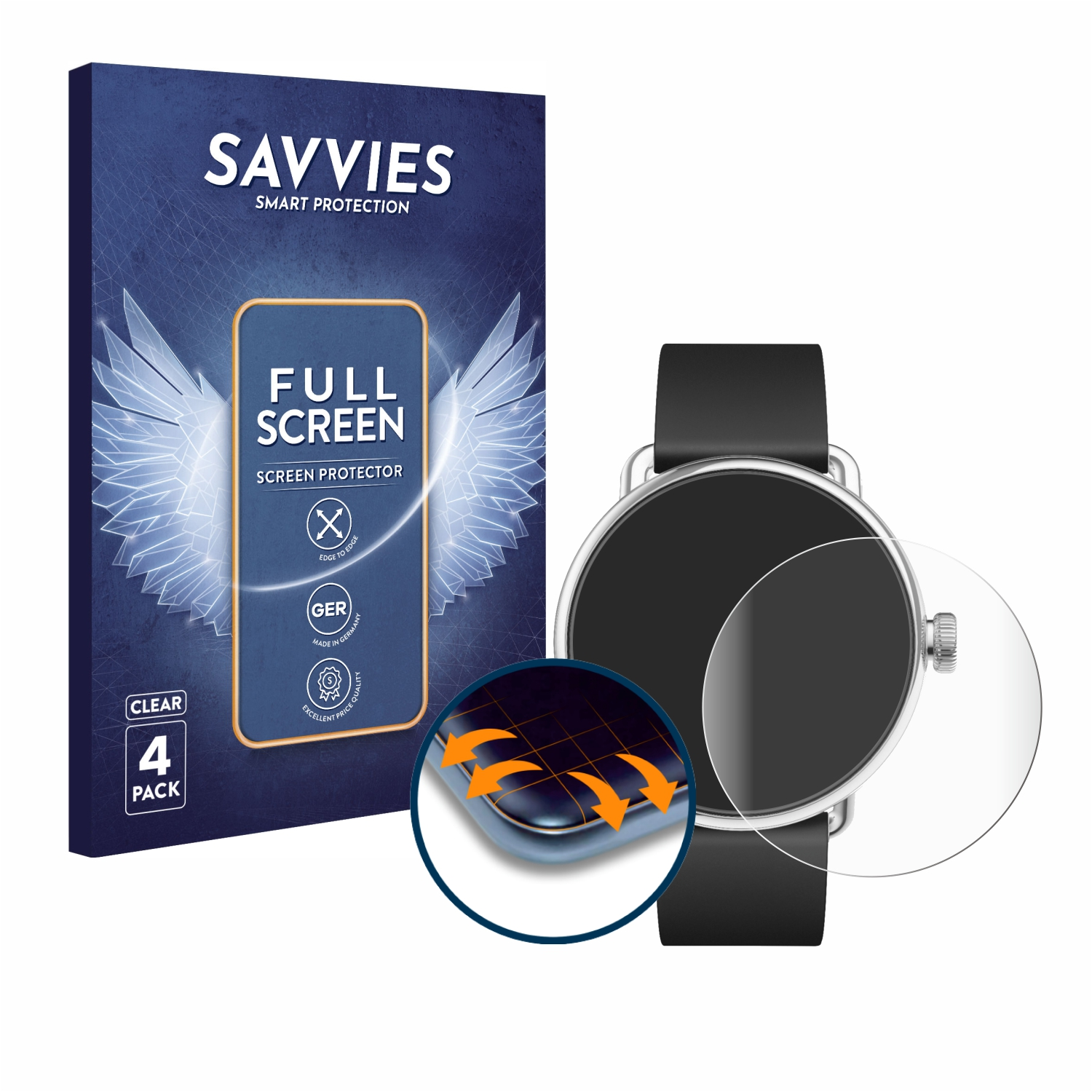 Full-Cover Withings Flex SAVVIES Schutzfolie(für 4x Curved 3D (38 mm)) ScanWatch