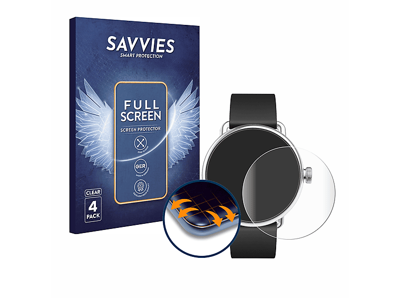 SAVVIES 4x Flex Full-Cover 3D Curved Schutzfolie(für Withings ScanWatch (38 mm))
