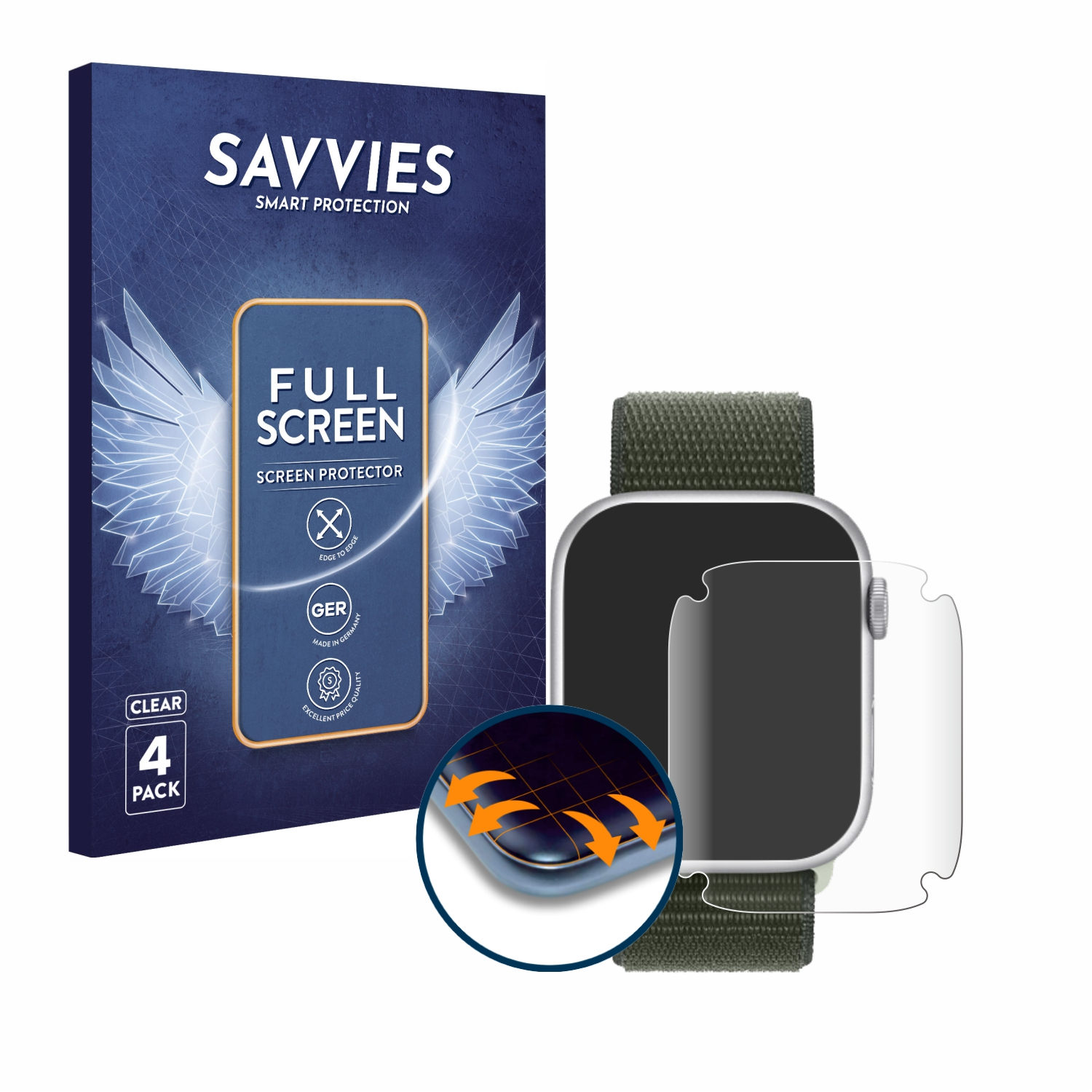 (45 Apple 3D Schutzfolie(für Full-Cover 4x Watch Series Flex SAVVIES 9 Curved mm))