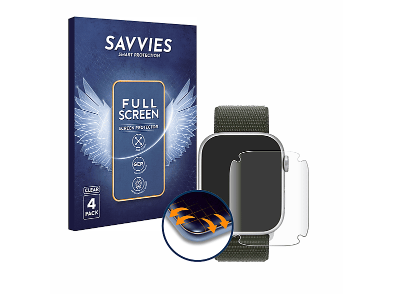 SAVVIES 4x Flex Full-Cover 3D Curved Schutzfolie(für Apple Watch Series 9 (45 mm))