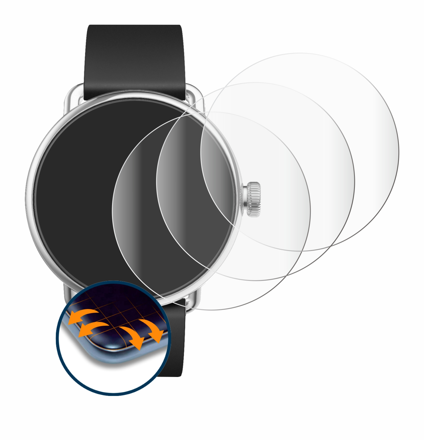 Full-Cover Withings Flex SAVVIES Schutzfolie(für 4x Curved 3D (38 mm)) ScanWatch