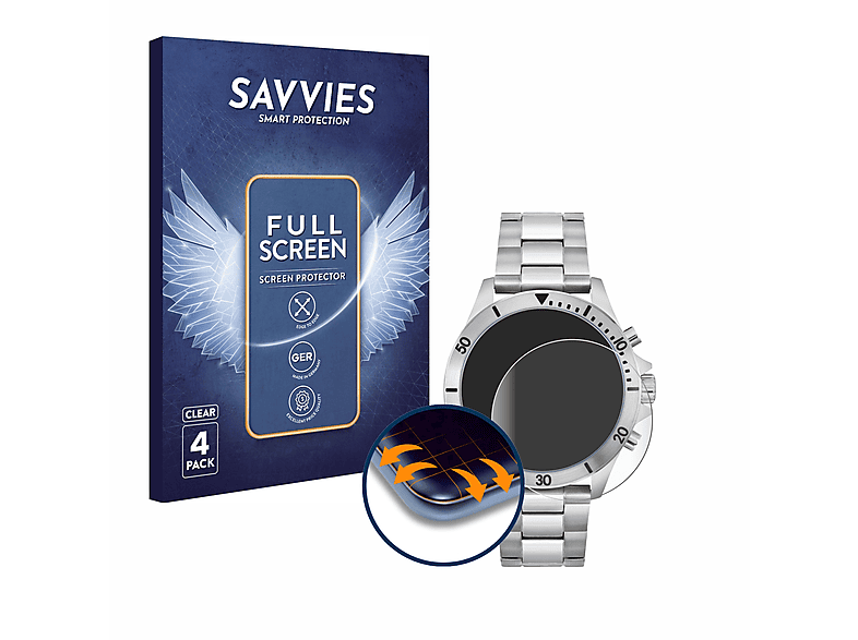 SAVVIES 4x Flex Full-Cover Boss Curved Hugo Schutzfolie(für 3D 58115516) Chronograph