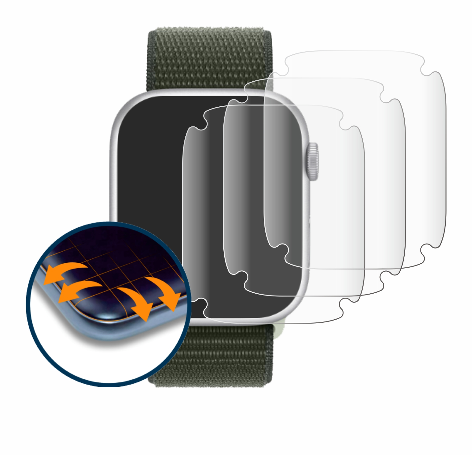 (45 Apple 3D Schutzfolie(für Full-Cover 4x Watch Series Flex SAVVIES 9 Curved mm))