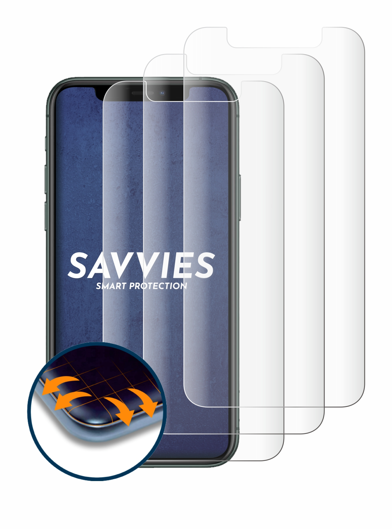 iPhone Pro) 4x Full-Cover Apple Curved Flex Schutzfolie(für 3D SAVVIES 11
